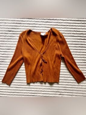 House of Harlow 1960 Ribbed Tie Front Cardigan Top Orange Size M